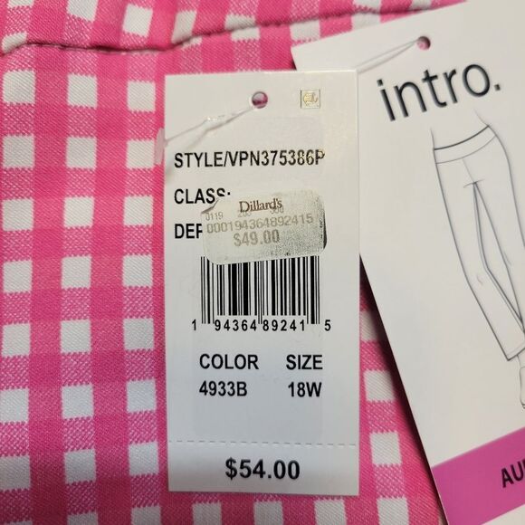 Intro Audrey Ankle Cropped Pants Pink White Gingham Women's Plus Size 18W - Picture 8 of 14